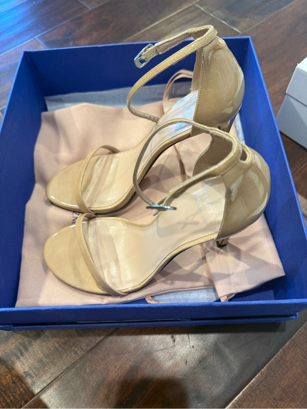 Stuart Weitzman Patent Leather Ankle-Strap Sandals in Nude